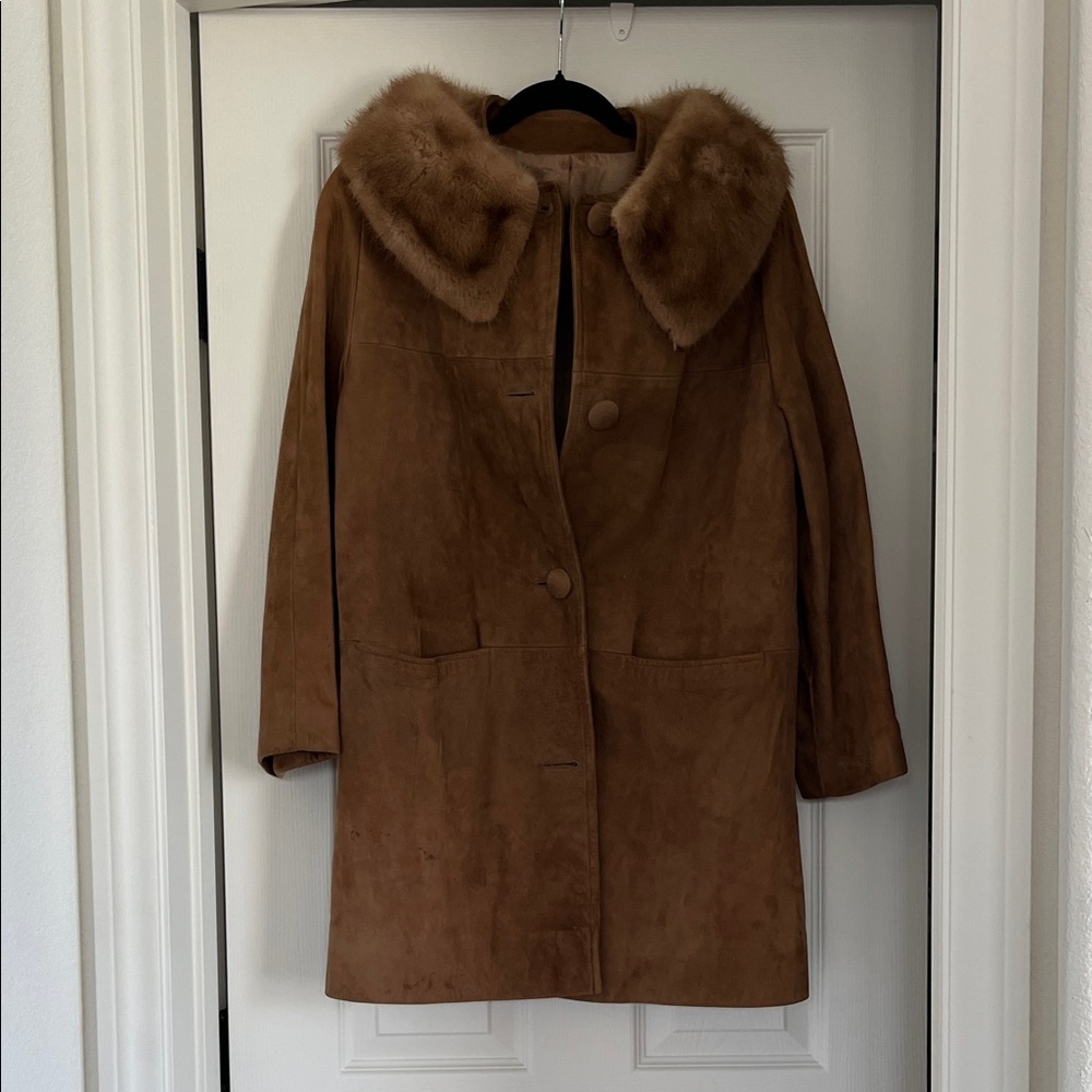 Brown Suede Coat with Real Fur Collar